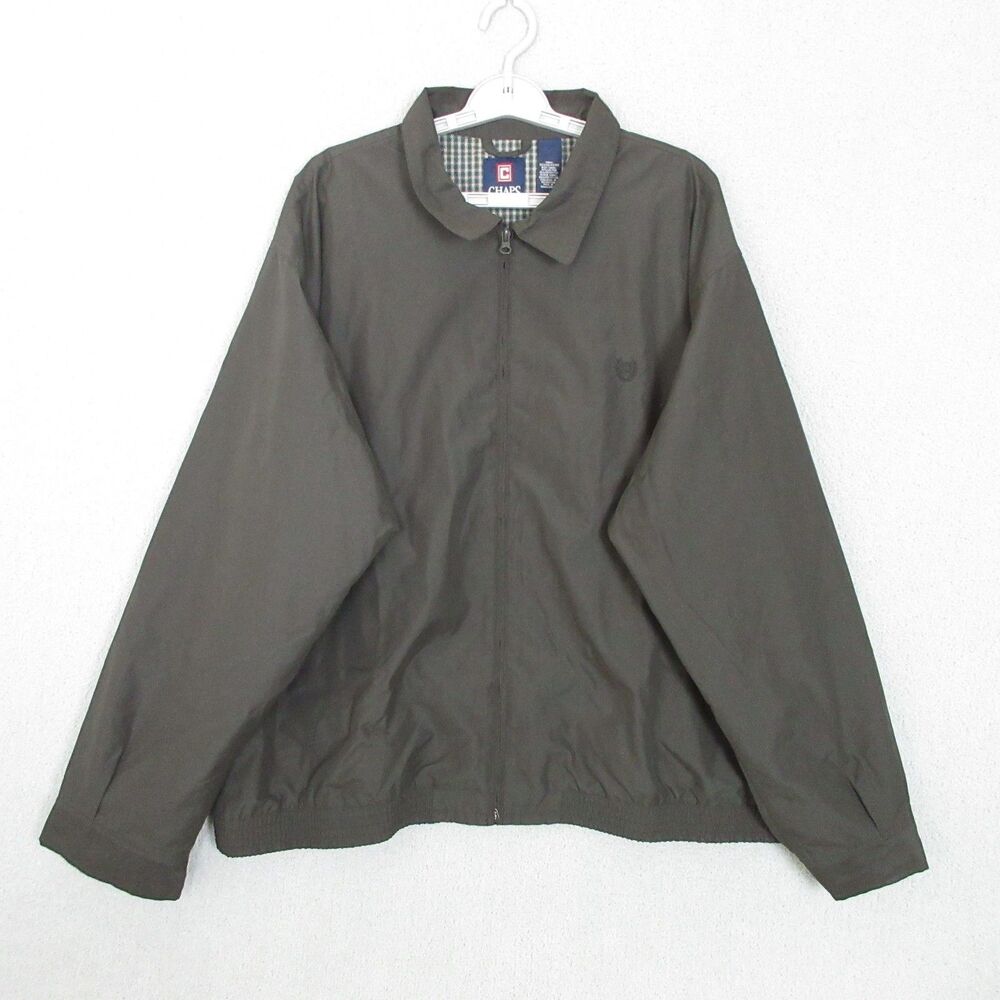 Chaps Mens Brown Cotton Twill Full Zip Harrington Jacket XXL Embroidered
